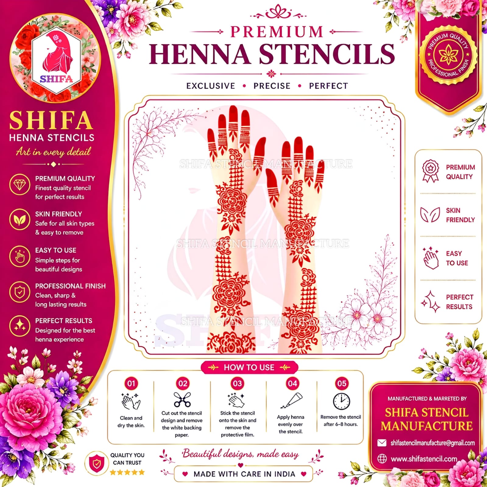 L 32 Floral Lattice Dream Instruction sheet Henna Stencil